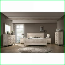 Bedroom Furniture Set Imerland 6-Piece Queen Industrial Chic White Wash Solid Wood | Wood | Standard Beds