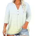 thumbnail image 2 of Crunowin Plus-Size Tops for Women, Gradient V-Neck 3/4-Sleeve Button Tee Loose Casual & Comfy T-shirts Sky Blue XL, 2 of 6