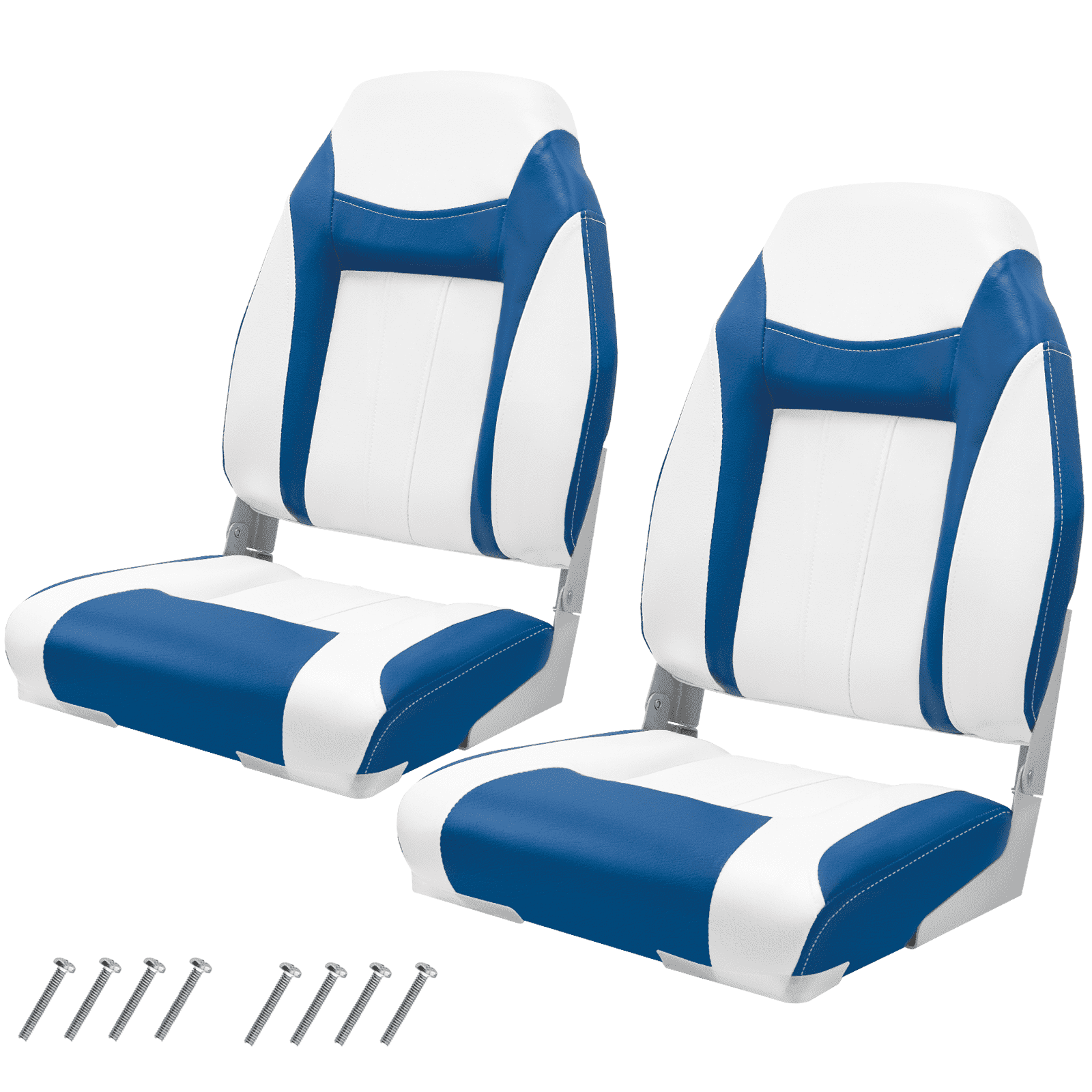 2-Pack High Back Boat Seats 23.6", Fold-Down Boat Captain Chairs with Thickened Foam Padding & Hinged Backrest, Marine Seats for Fishing & Boating White & Blue