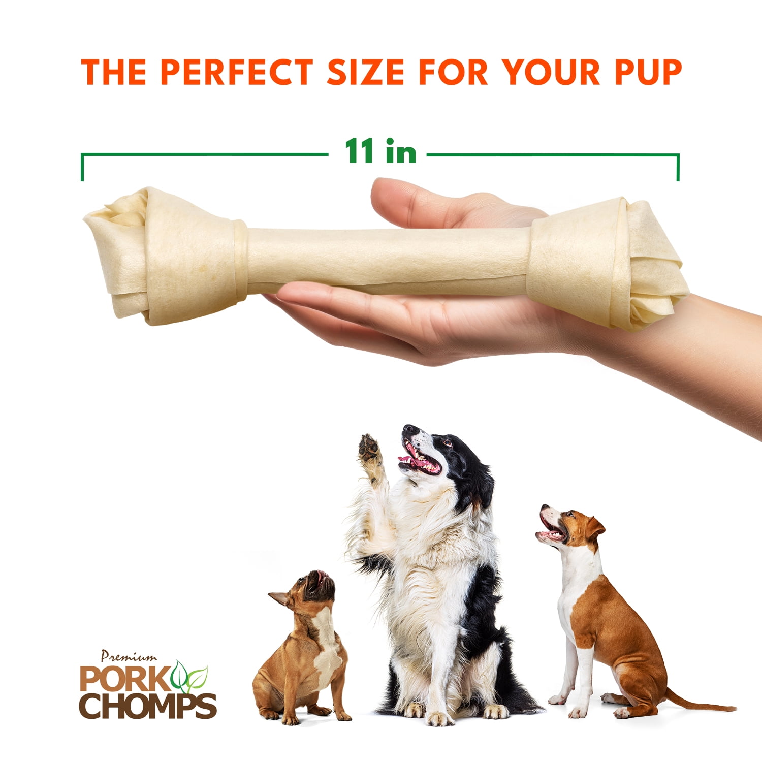 Pork Chomps Premium Rawhide-Free Baked Pork Skin Knotz for Dogs, 11 Inch, 4 Count