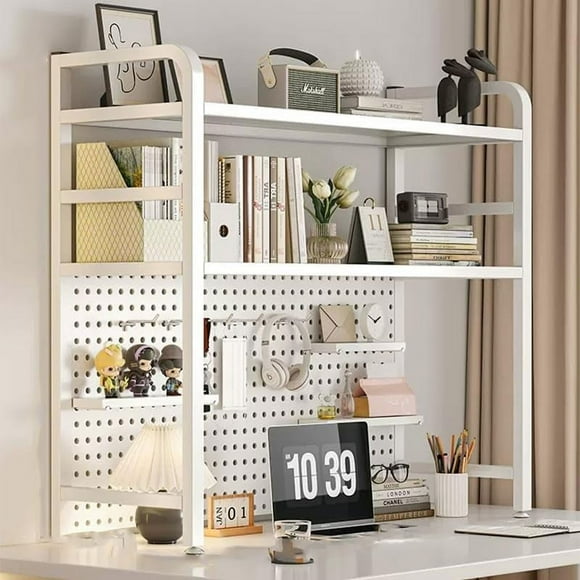 THIKK 3 Tier Metal Hutch Bookcase Organizer, Sturdy Desktop Bookshelf for Office Desk, Countertop Hutch Display Shelf for Home Dorm Computer Desk (Color : White, Size : 135cm)
