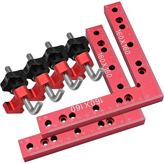 Cuadrados de posicionamiento de 90 grados (160 mm x 160 mm), abrazaderas de ángulo recto, abrazaderas de ángulo recto tipo L aleación de aluminio sólido de herramientas de carpintero JFHHH pequeña