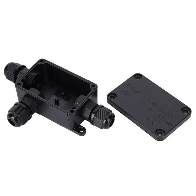 Compact Black PC Waterproof Junction Box with IP66 Rating, 3-6.5mm Cable Compatibility for Indoor and Outdoor Use