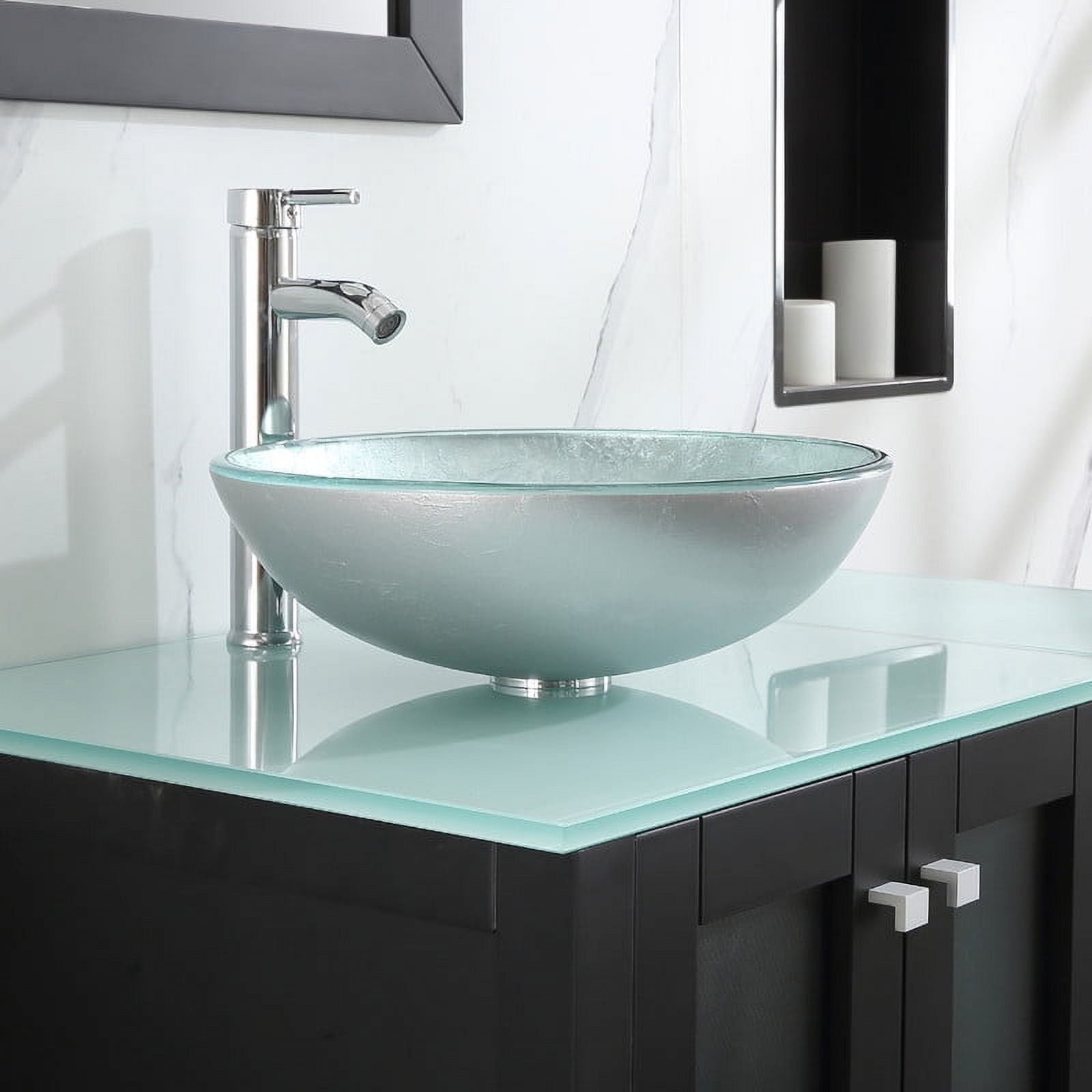 Walsport 36" Luxurious Bathroom Vanity and Sink Combo Cabinet with Silver Glass Vessel Sink and Faucet Pop Up Drain,Black