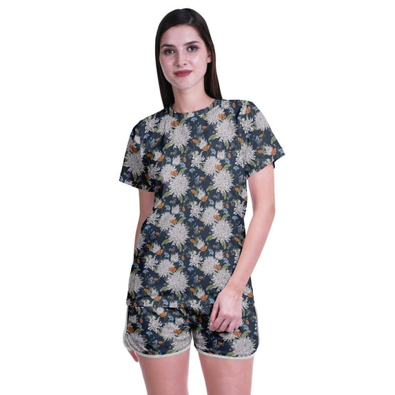 Moomaya Womens Printed Tee and Shorts Pajama Set PJs,Short Sleeve Sleepwear Nightwear S-XXL