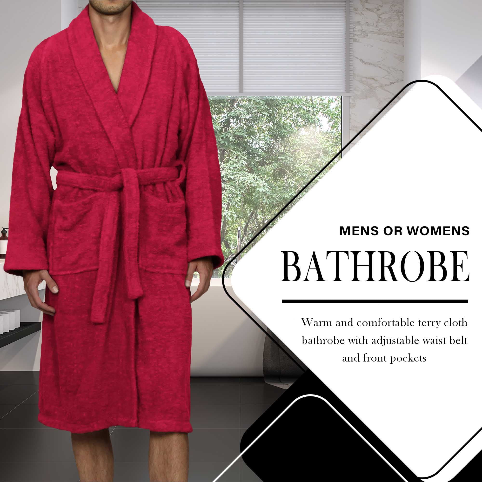 Superior Terry Cotton Adult Unisex Soft Lightweight Bathrobe, Medium, Burgundy