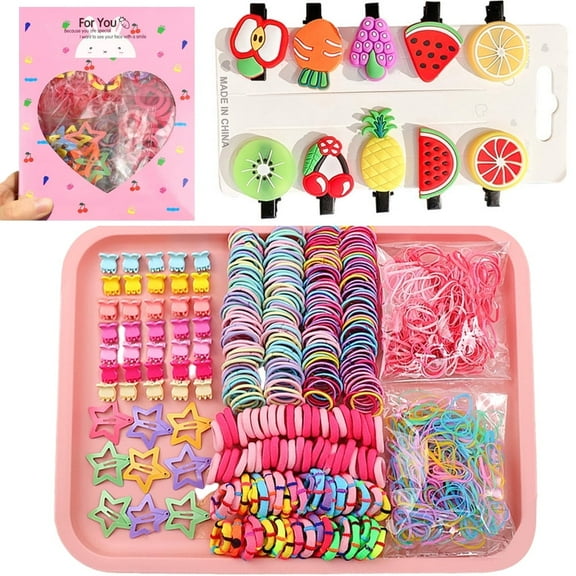 885 PCS Girls Hair Clip Set – Toddler Fruit & Flower Hair Clips, Snap Clips, Elastic Bands & Scrunchies for Babies, Kids & Teens