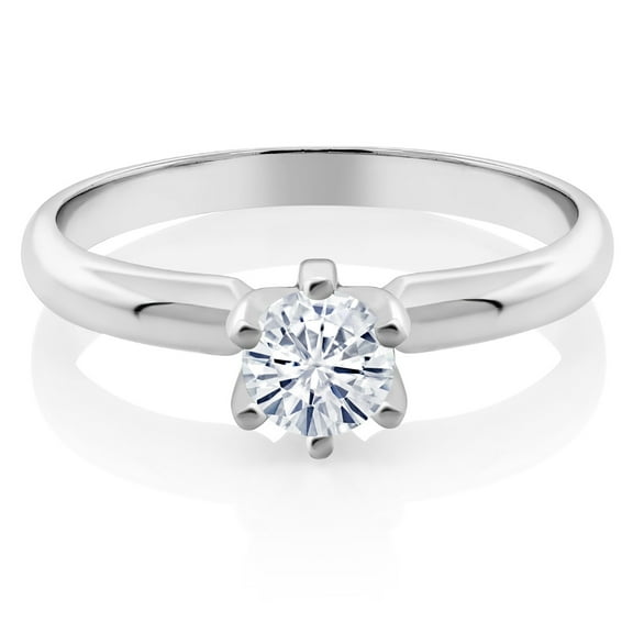 Gem Stone King 925 Sterling Silver Moissanite Solitaire Ring for Women | 5MM Round | 1/2 Cttw (Size 9)