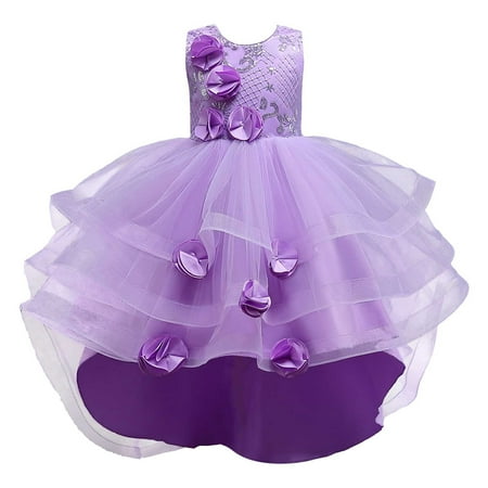 

JAHH Kids Gowns for Girls Toddler Kid Girl Dress Summer Sleeveless Flower Princess Catwalk Performance for Princesses Birthday Party Dresses(4-5 Years Purple)