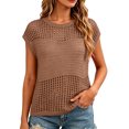 thumbnail image 5 of Favoffer Women's Hollow Out Knitted Sweater Round Neck Short Sleeve Mesh Hole Breathable Pullover Loose Casual Daily Summer Top, 5 of 5