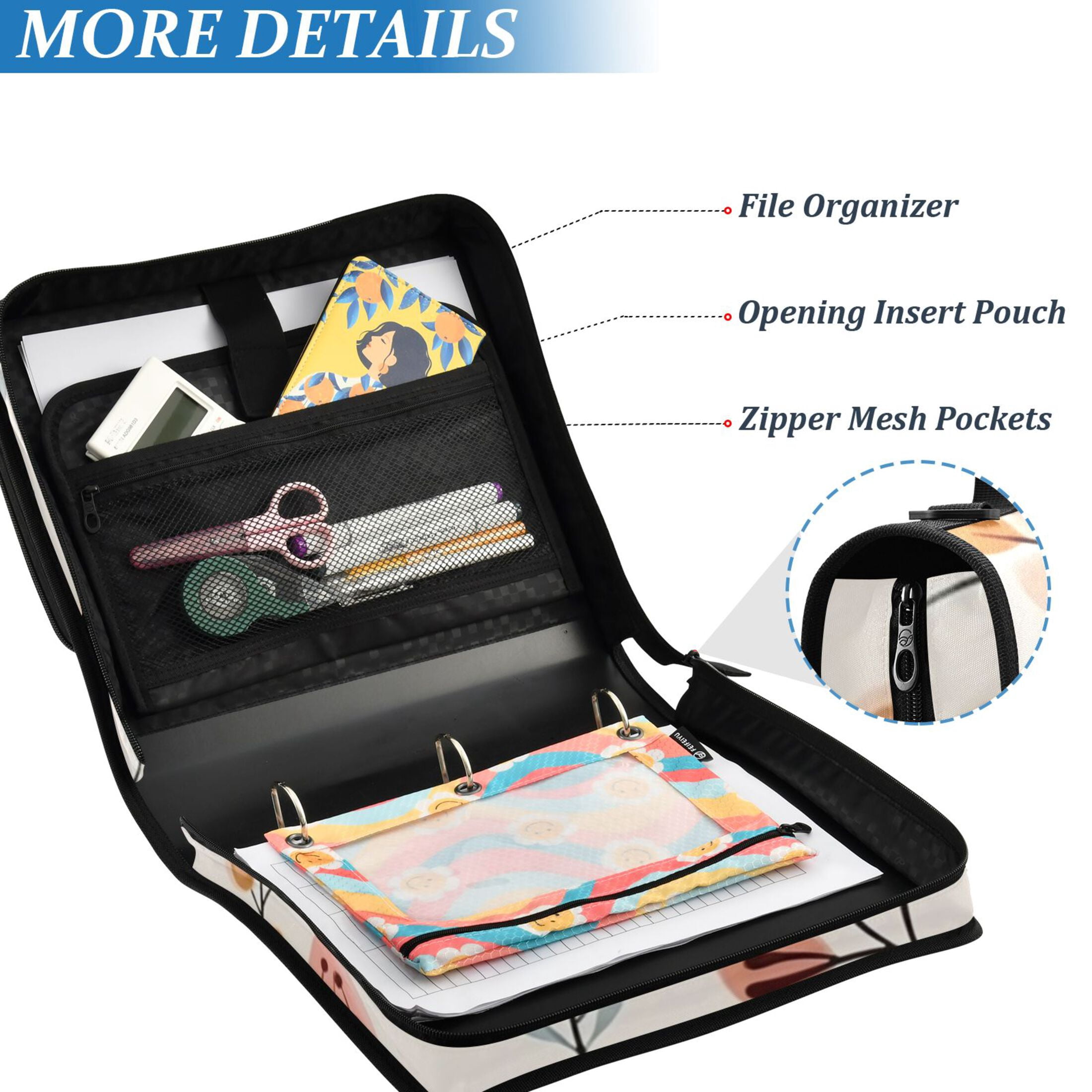 ALAZA Zipper Binder Leaves 3 Ring Trapper Keeper File Folder Organizer Bag