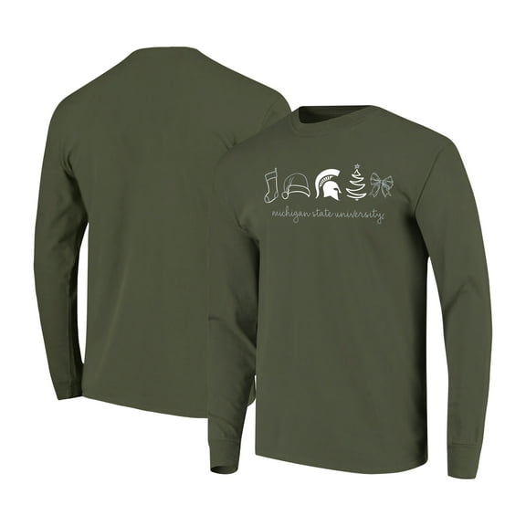 Women's Green Michigan State Spartans Christmas Elements Comfort Colors Long Sleeve T-Shirt