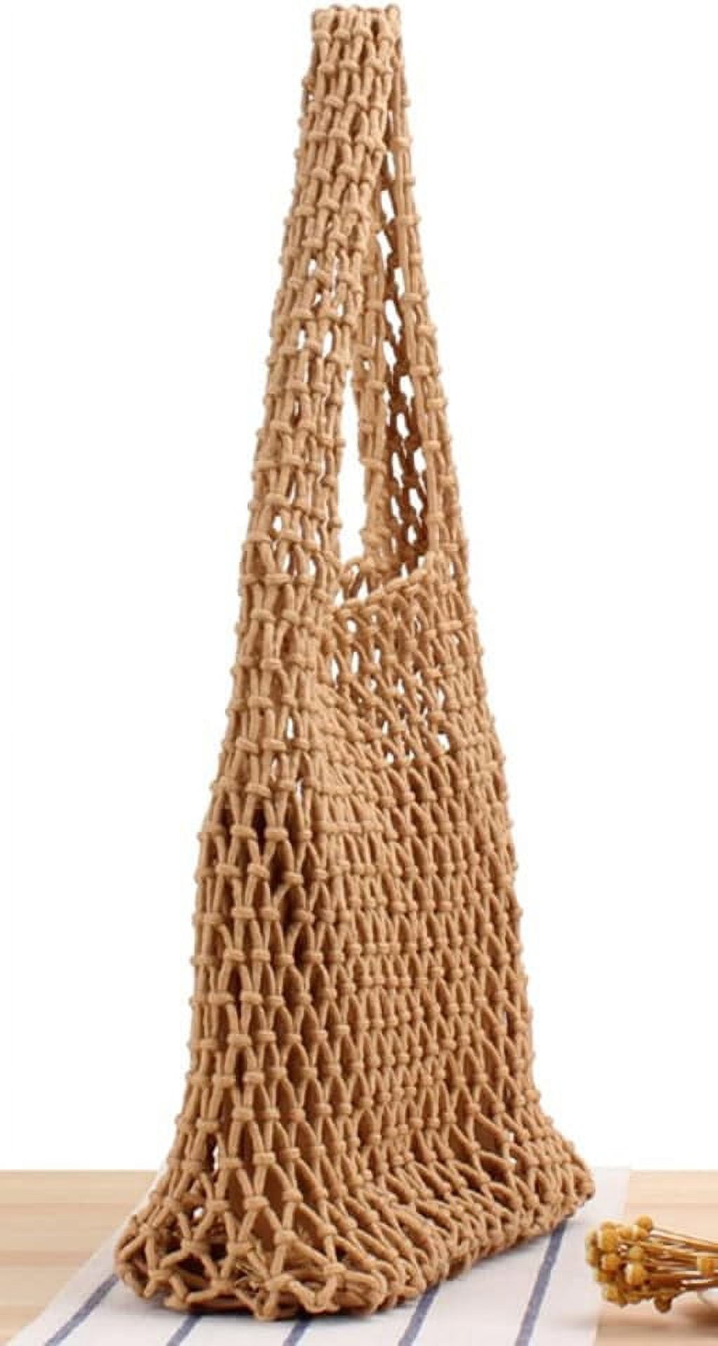 Kukuzhu Women Cotton Crochet Tote Beach Bag Handmade Woven Straw Mesh Bohemian Shoulder Purse