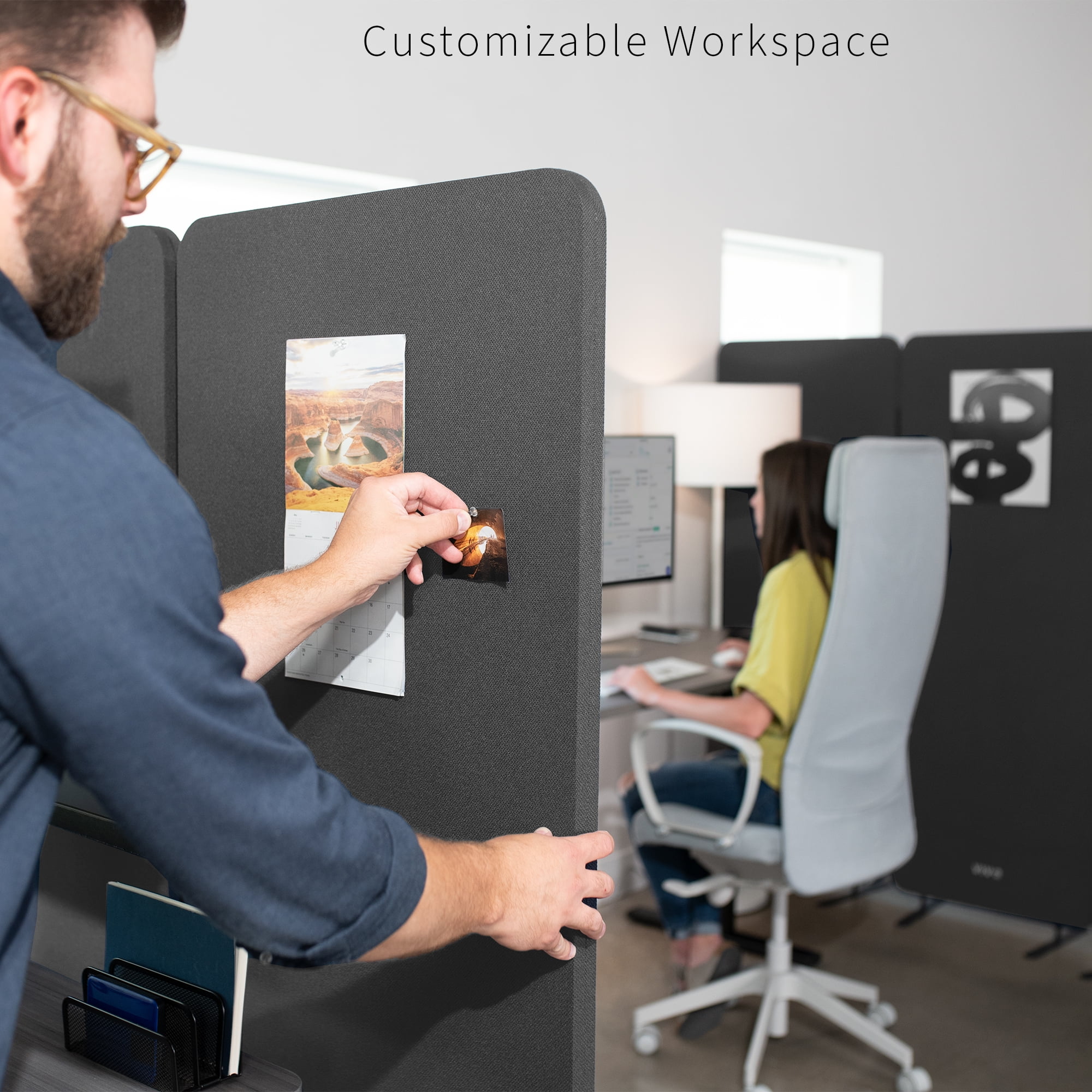 VIVO Dark Gray 72 x 66 inch Privacy Panel Office Partition, Cubicle Room Divider