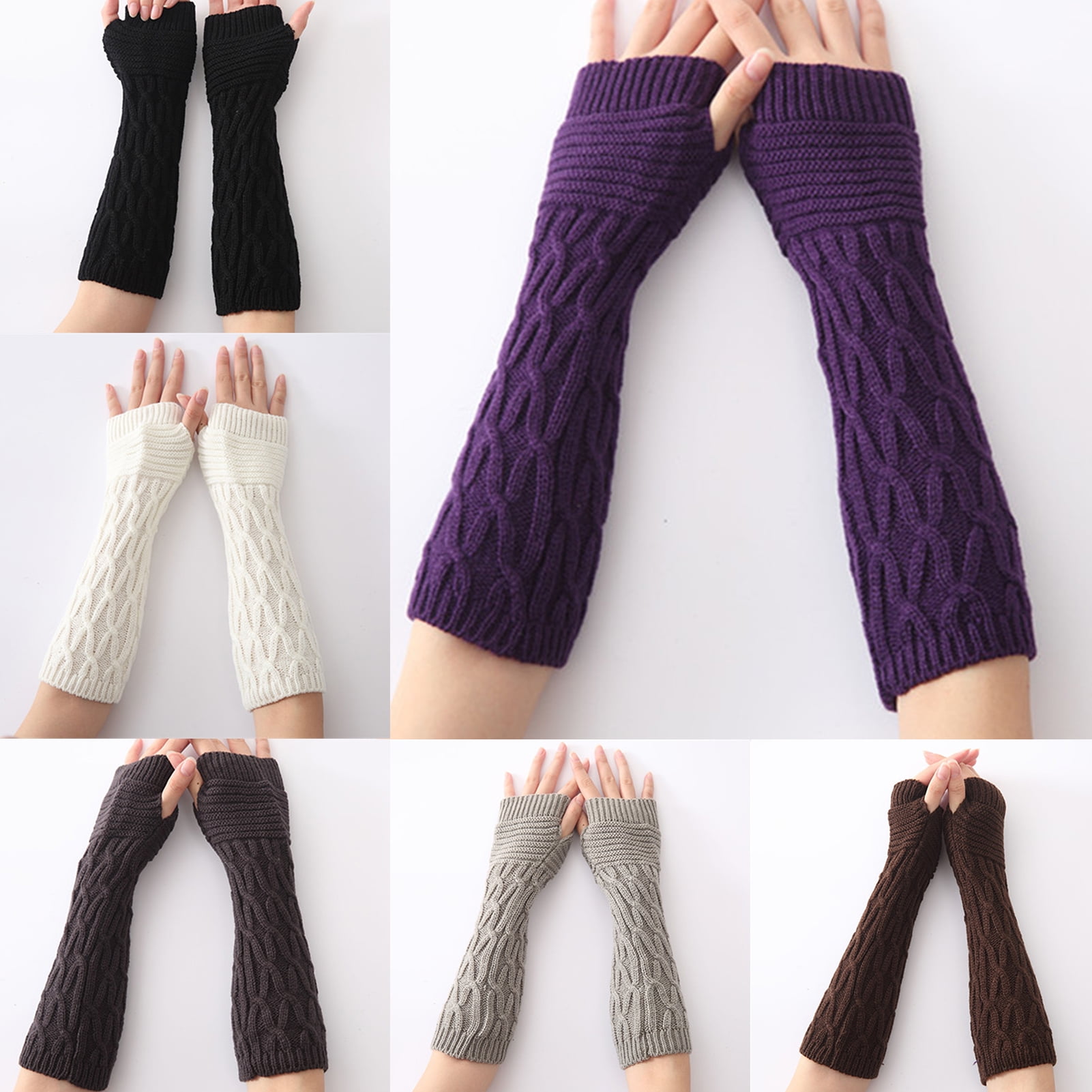 Cheers.US 1Pair Women's Fingerless Glove Winter Knit Thumb Elbow Length