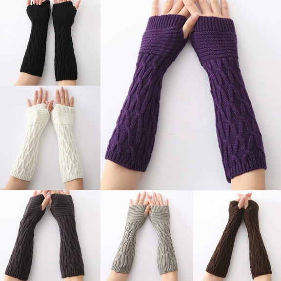 Cheers.US 1Pair Women's Fingerless Glove Winter Knit Thumb Elbow Length Arm Warmers