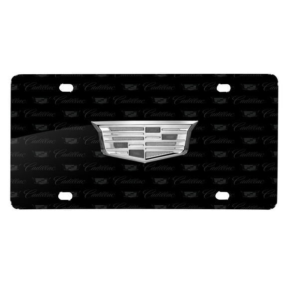 Cadillac Crest Silver 3D Logo on Logo Pattern Black Aluminum License Plate