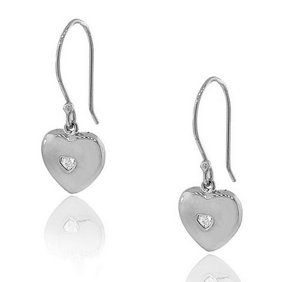 925 Sterling Silver Love Heart White CZ Womens Dangle Earrings
