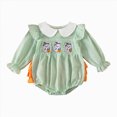 thumbnail image 5 of Staki Newborn Baby Girl Smocked Halloween Outfit Infant Plaid Bubble Romper Embroidery Fall Clothes 0-24M(Green,18-24 Months), 5 of 5