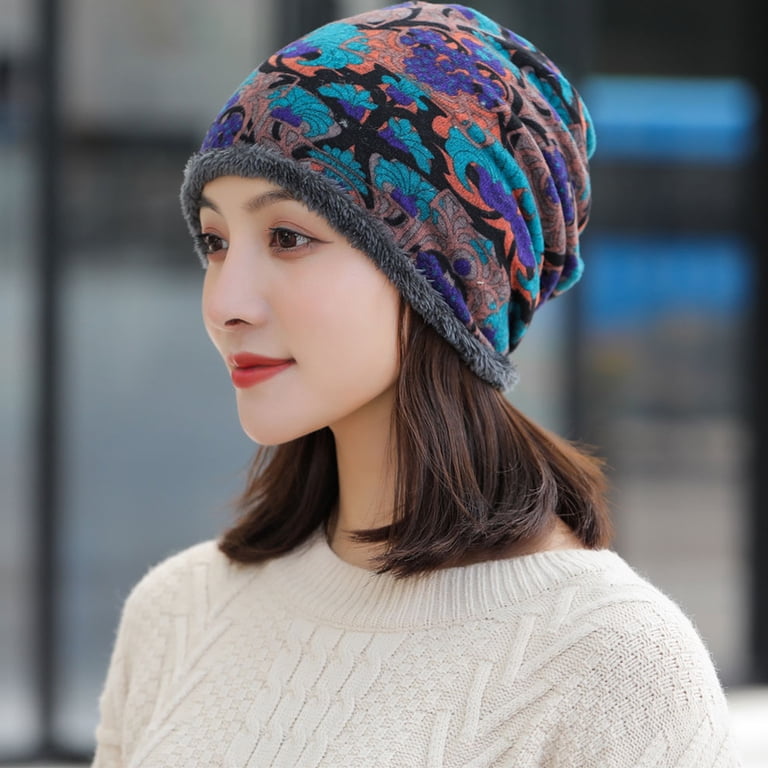 Women\'s Beanie Hat, Stylish Cold Weather Cap with Floral Pattern Floral Beanie Hats for Women: Winter Warmth Knitted Beanie  main image 2