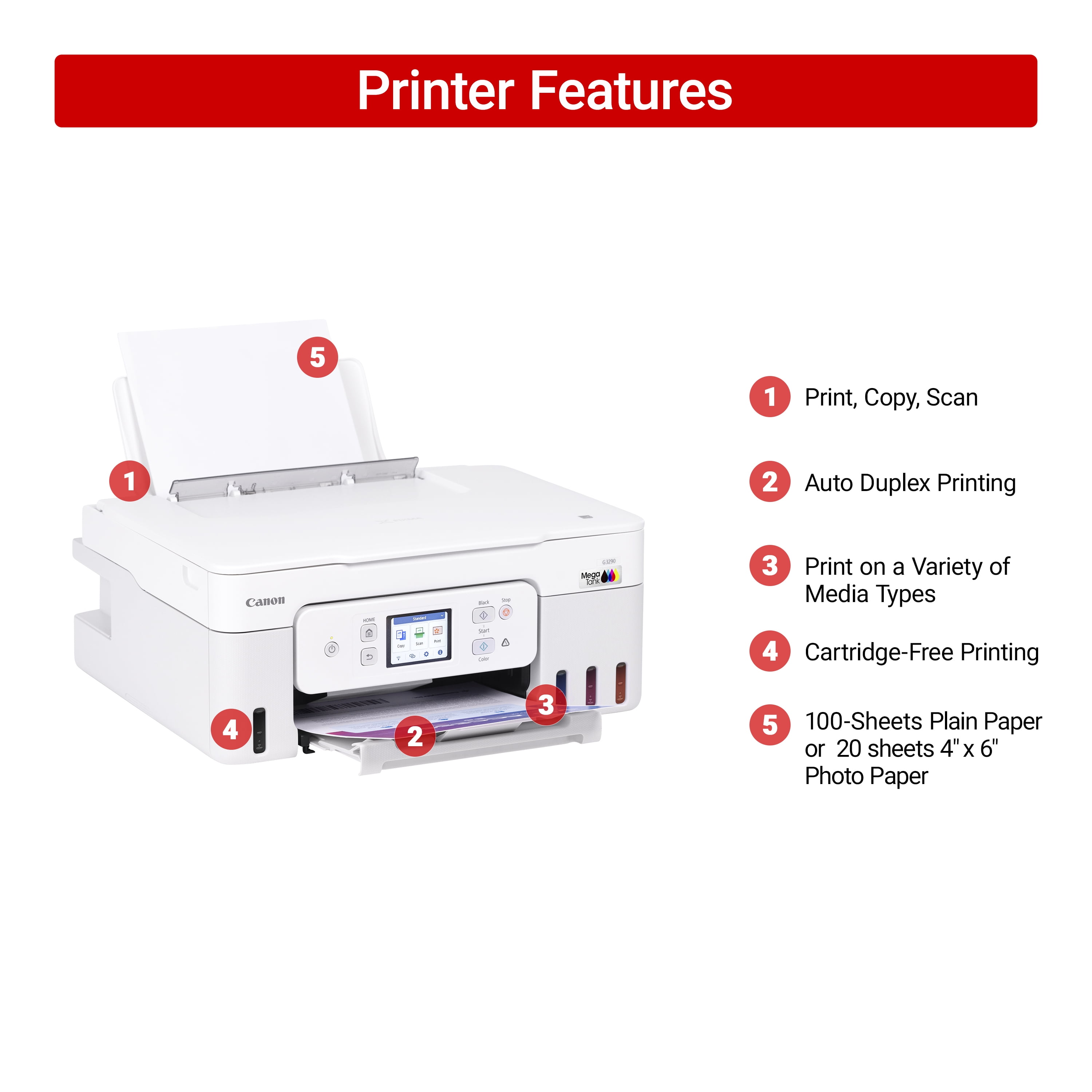 Canon MegaTank G3290 All-in-One Wireless Printer | Print, Copy Scan | Mobile Printing |2.7" Color Touchscreen | Duplex