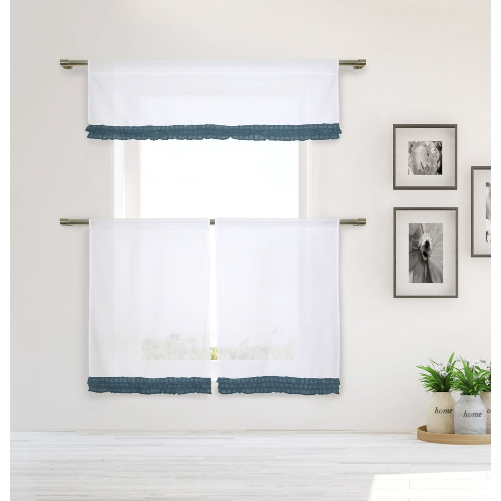 Shilah Cotton / Solid / Ruffle Trim Kitchen Curtains and Valances Set
