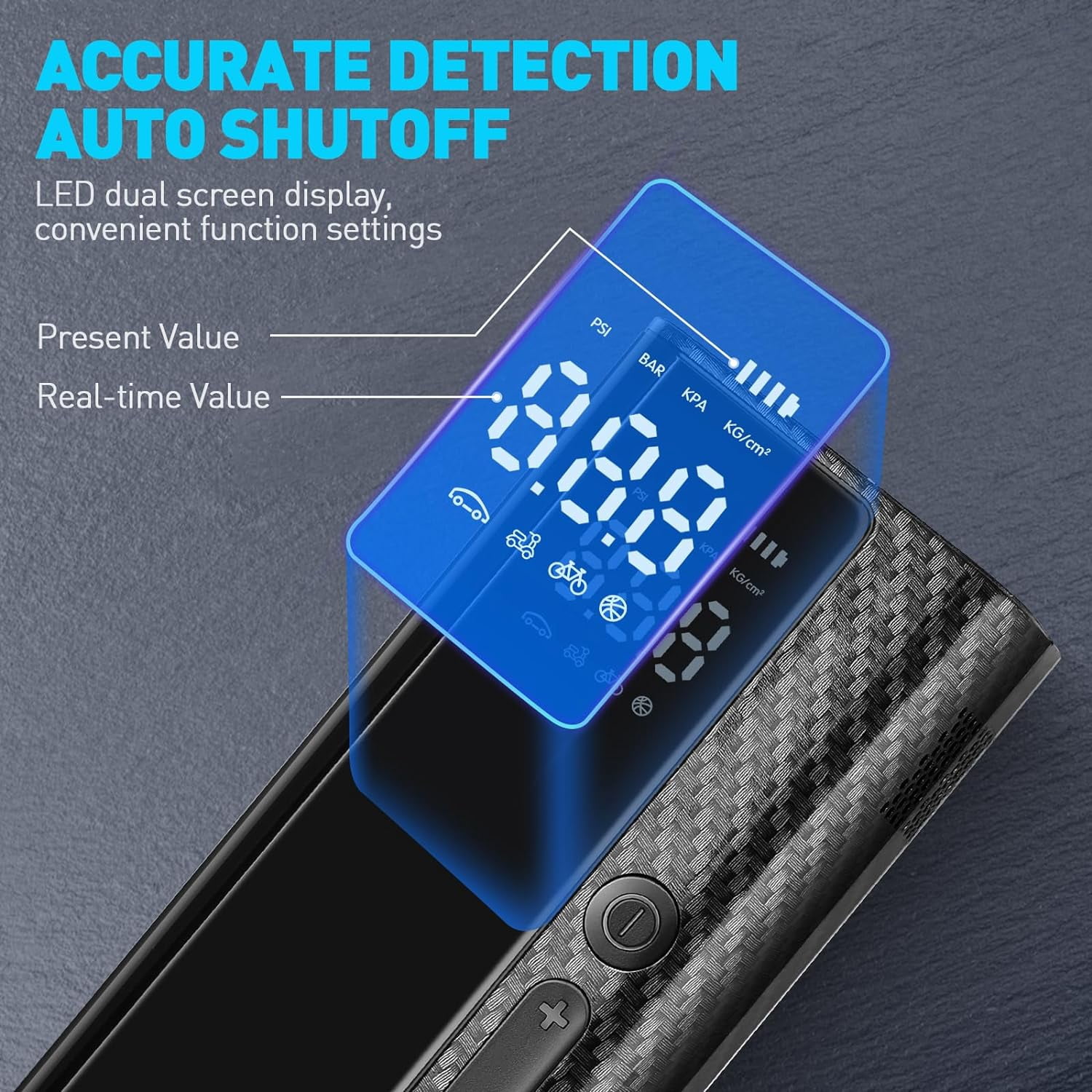 Tire Inflator Portable Air Compressor, Cordless Car Tire Air Pump, 150 PSI Powerful Tire Inflator with LCD Display for Car, Bikes, Ball, Motorcycle Tires