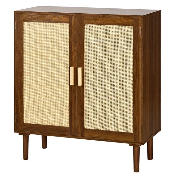 VEVOR Rattan Cabinet, Rattan Storage Cabinet with 2 Magnetic Doors and Adjustable Shelves,Accent Sideboard Buffet with Wooden Legs & Power Cord Hole for Hallway, Entryway, Living Room, Kitchen, Khaki