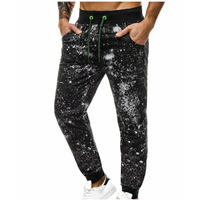 Puntoco Pantalones deportivos casuales con cintura elástica y cordón con degradado para hombre