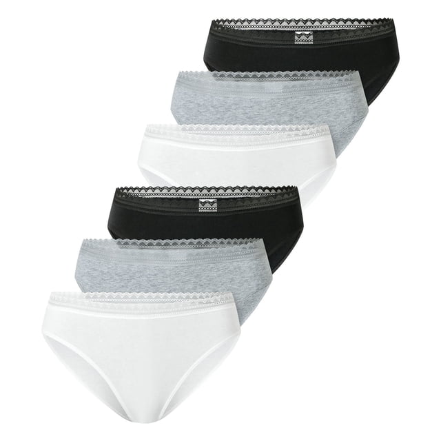 SCHIESSER Bragas de mujer, paquete de 6 - 6Pack Rio Slip, Stretch Cotton, liso Negro/gris/blanco L (Large)