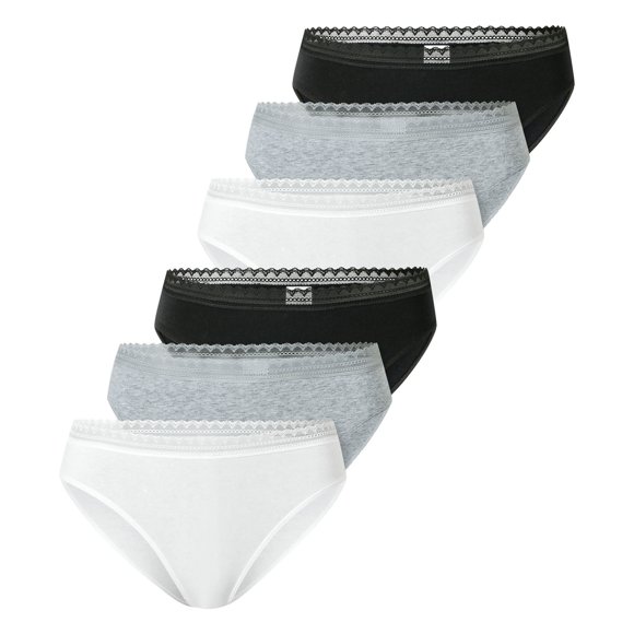 SCHIESSER Bragas de mujer, paquete de 6 - 6Pack Rio Slip, Stretch Cotton, liso Negro/gris/blanco L (Large)