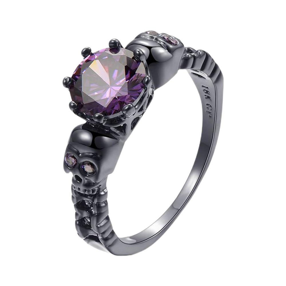 Fashion silver Purple Oval CZ Refinement Woman Ring size 7 8 9 10