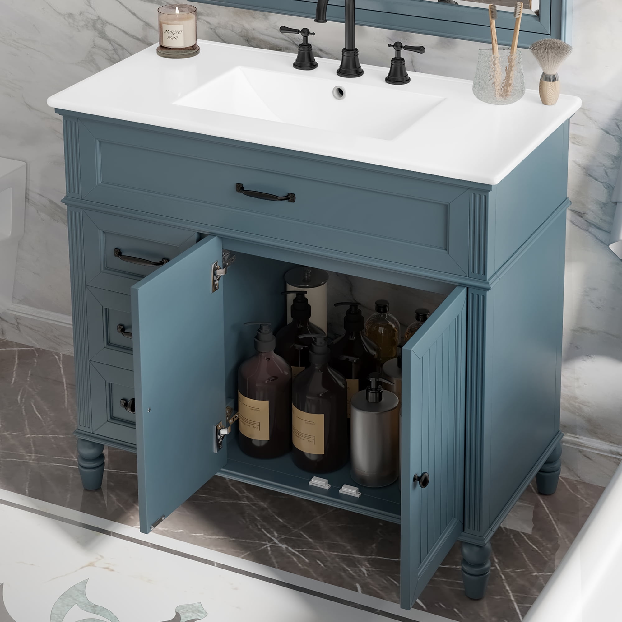 Harper & Bright Designs 36" Blue Bathroom Vanity with Sink, Bathroom Cabinet Freestanding with Drawers, Modern Bathroom Floor Cabinet