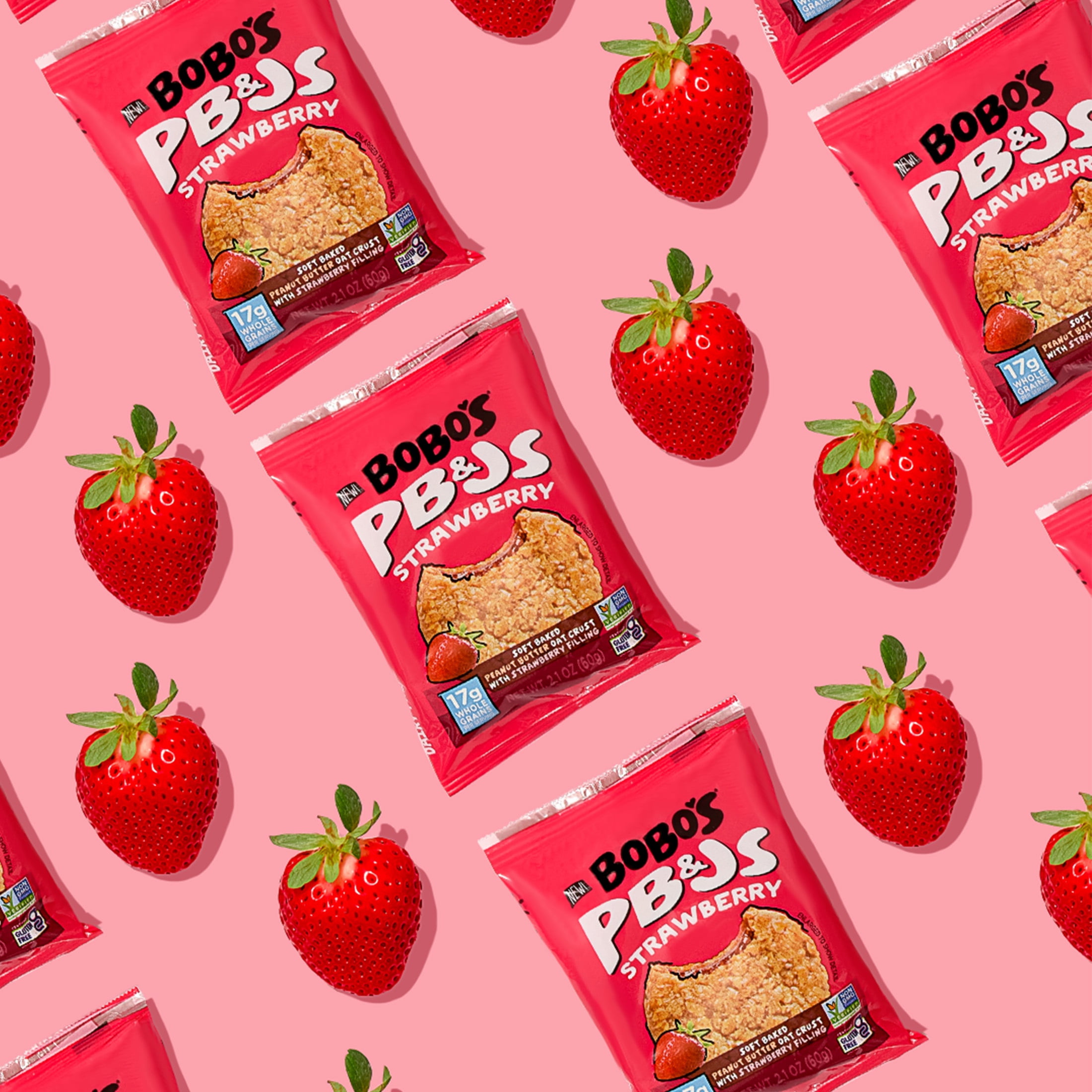 (3 pack) Bobo's PB&Js, Peanut Butter Oat Crust With Strawberry Filling, 4 Pack of 2.1oz oat snacks