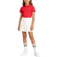 thumbnail image 6 of Girls Back To School 3 Pieces Outfit Set Solid Color Short Sleeve Shirt and Pleated Skirt and Striped Socks Kids Performance Casual Clothing Set Teen Kids Clothing 3-16 Years, 6 of 9