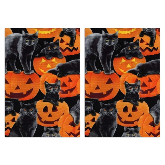2 Pcs Funny Kitchen Towels,Halloween Black Cats and Pumpkins Pattern Microfiber Dish Towels,Kitchen Tea Towels,Kitchen Towel Set (18" X 26")