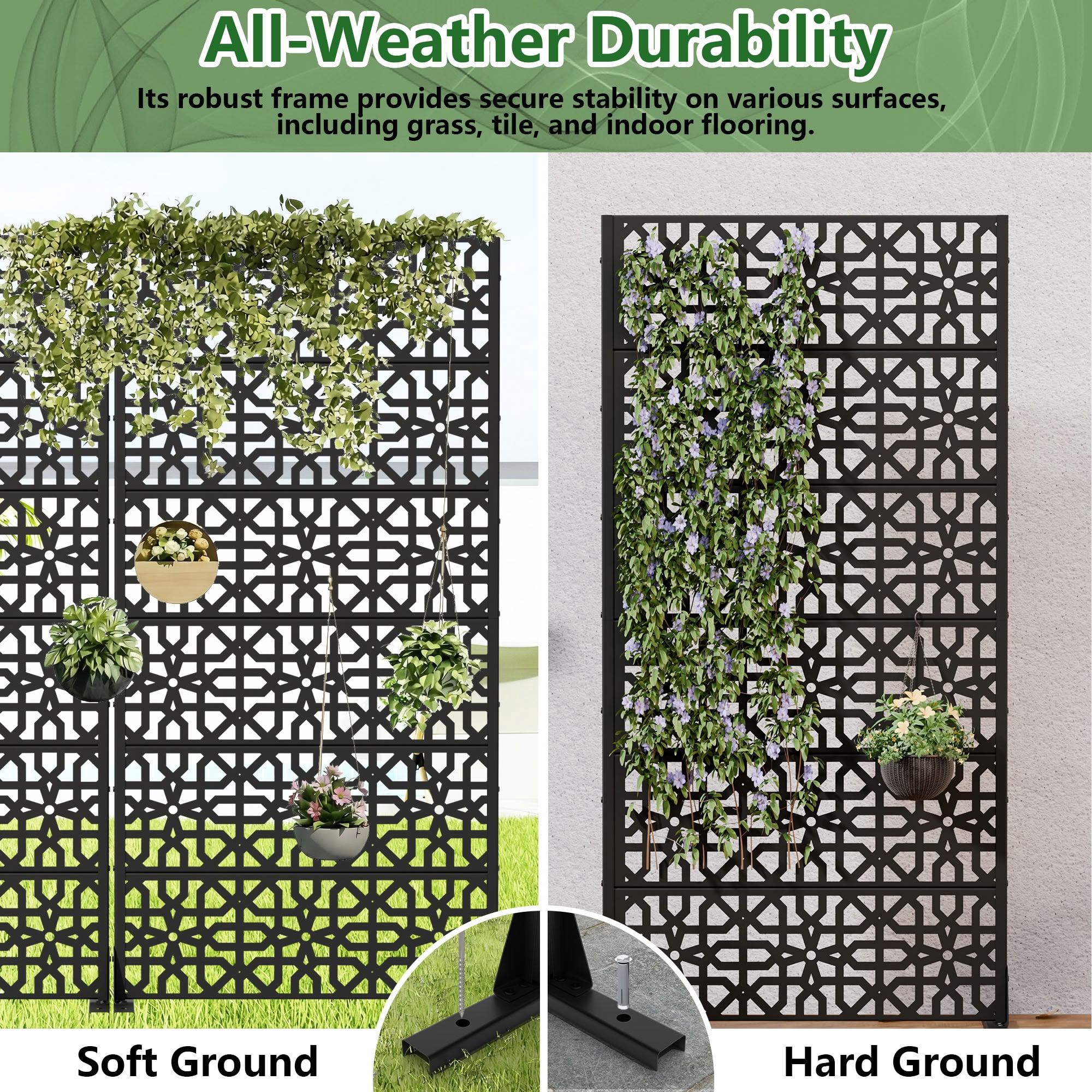 MAYEERTY 6 Panels Outdoor Privacy Screen, Metal Decorative Privacy Fence, 2 pcs Privacy Panel for Patio, Balcony, Backyard, Garden