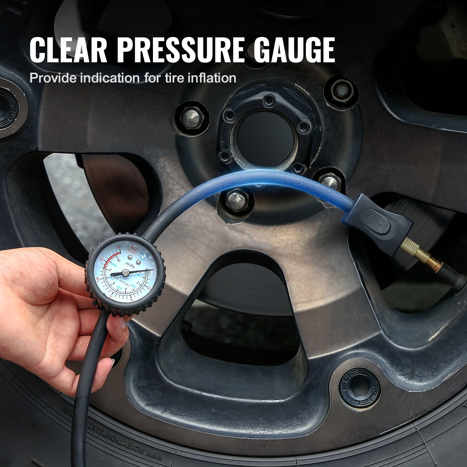 KFFKFF 12V Heavy Duty Air Compressor, 7.06CFM Robust Air Pressure Device, 150PSI Wilderness Air Pump with Connectors for Automobile SUV RV Truck - Comes with 6.5FT Power Cable, 26FT Air Tube