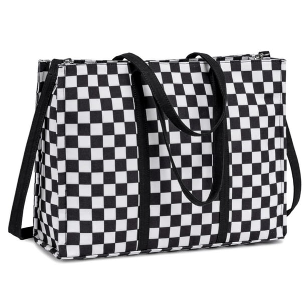 Bolsa de tela BTOOP para portátil de 15,6 pulgadas, lona, blanco y negro, a cuadros