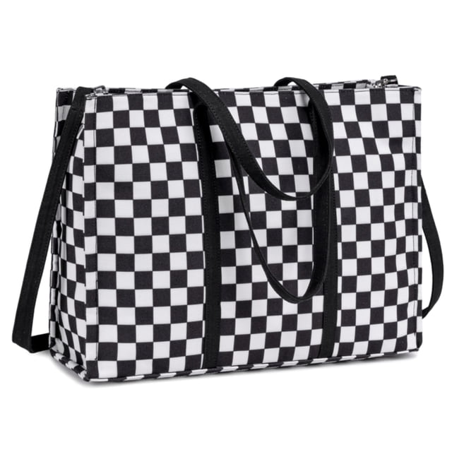 Bolsa de tela BTOOP para portátil de 15,6 pulgadas, lona, blanco y negro, a cuadros
