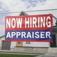 thumbnail image 2 of Now Hiring Appraiser 13 oz Heavy Duty Vinyl Banner Appraiser Jobs Available Appraiser Help Wanted Sign for Business Indoor/Outdoor Single-Sided with Metal Grommets (4x10 ft, Re & Wh & Bl), 2 of 6