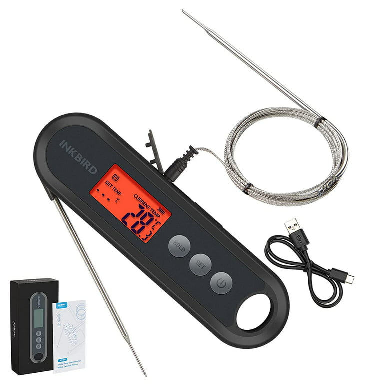 INKBIRD Instant Read Meat Thermometer, IHT-2XP, Rechargeable Digital Food  Thermometer, with Calibration, Magnet, Backlight (With One External Probe)  