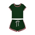 thumbnail image 6 of Maqroz Women 2 Piece Outfits Sets Summer Short Sleeve Crew Neck Cropped Top and Shorts Set Drawsting Elastic Waist Casual Vacation Travel 2026 Green XL, 6 of 6