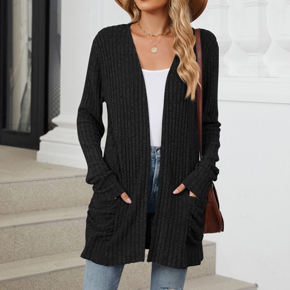 Women 2024 Autumn Mid Long Cardigan Casual Long Sleeve Neck Knitted Sweater Cardigans With Pocket Cactus Cardigans for Women Thick Sweaters for Women Open Front Sweater Cardigan Women with Buttons