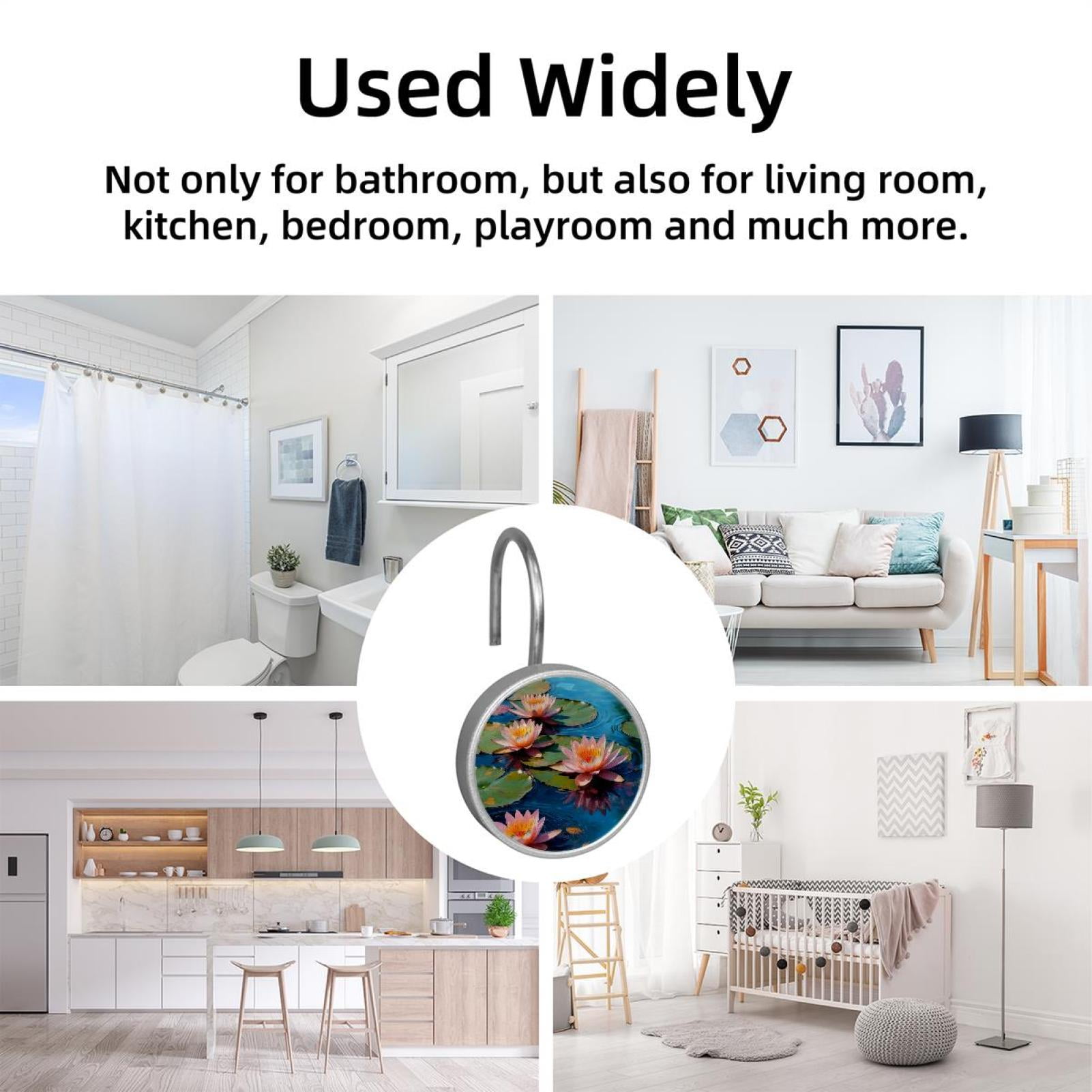 Imobaby 12 Pcs Metal Shower Curtain Hooks Rust Proof for Shower Curtain Liner - Lotus Pink in the Lake