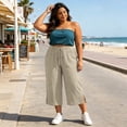 thumbnail image 5 of Yangnuo Women Plus Size Drawstring Wide Leg Capri Pants With Pockets Side Split Textured Casual Cropped Trousers, 5 of 5