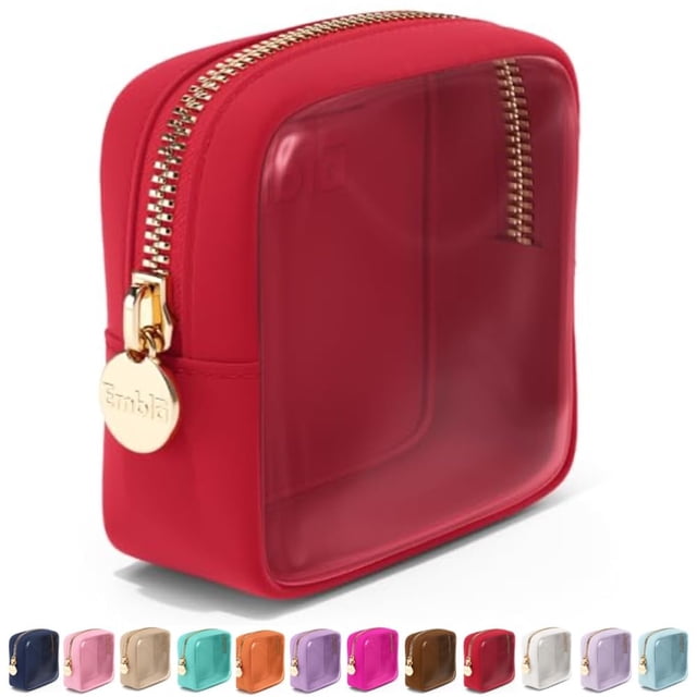 Estuche de maquillaje transparente Embla para mujer, color rojo rubí