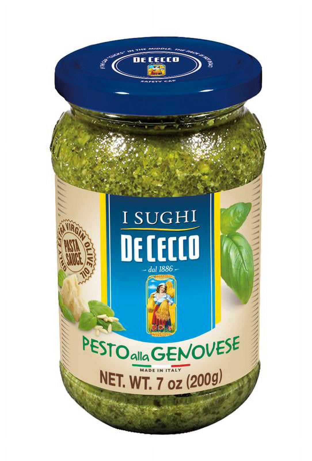 De Cecco Pesto Alla Genovese Pasta Sauce with Extra Virgin Olive Oil, 7 oz Jar (Ready-to-Use)