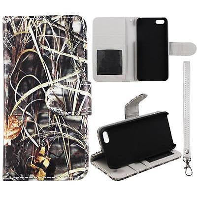 For Apple Iphone 5C  Grass Camo Wallet  Syn Leather Dual Layer Interior Design Flip PU Leather case Cover Card Cash Slots & Stand 