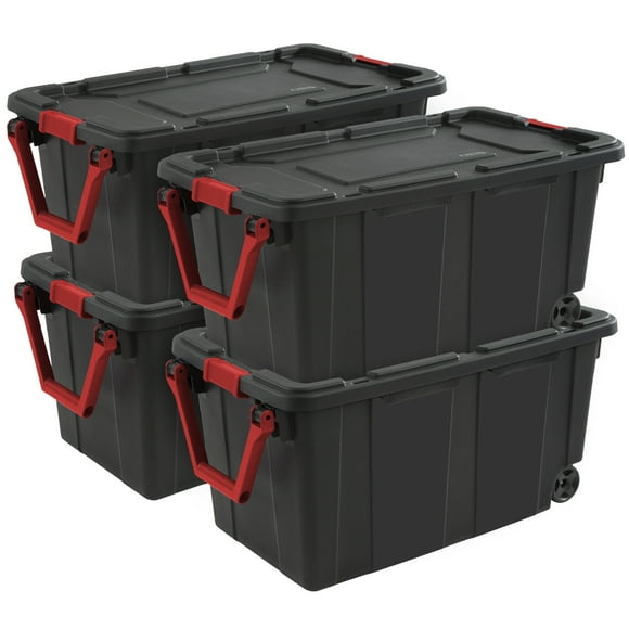 Sterilite Lot de 4 Bacs de Rangement Robustes avec Couvercles et Roues, 40 Gal, Noir